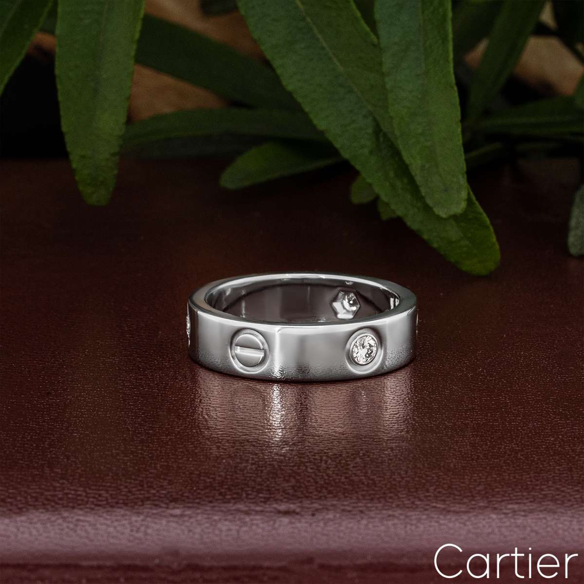 Cartier White Gold Half Diamond Love Ring Size 56 B4032500